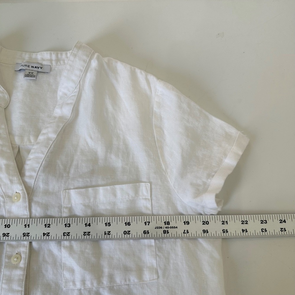 Pure Navy Dress Women M White Coastal Linen Shirt Dress Midi Button Down Pocket - Picture 6 of 8